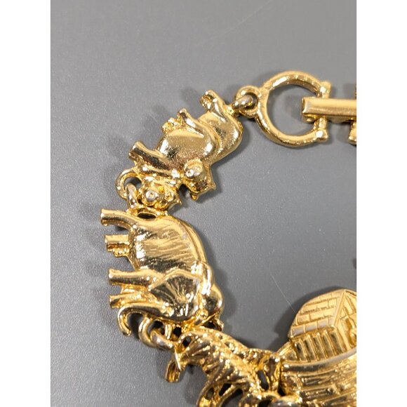 Premier Designs Noahs Ark Bracelet Gold Tone Chain Elephant Giraffe 6.5 in - Picture 5 of 9